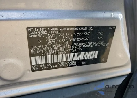 2020 Toyota Rav4 Le from USA, damaged, VIN 2T3H1RFV8LC037824